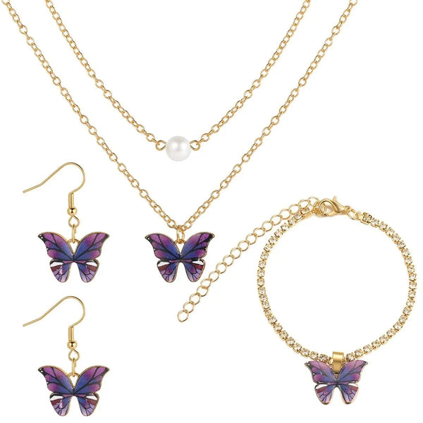 Dames Vlinder Sieradenset | Ketting, Oorbellen & Armband | Goud Kristal | Cadeau Set