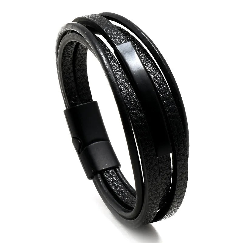 Heren Multi-Laags Leren Armband | Retro Punk Stijl | Magnetische Sluiting
