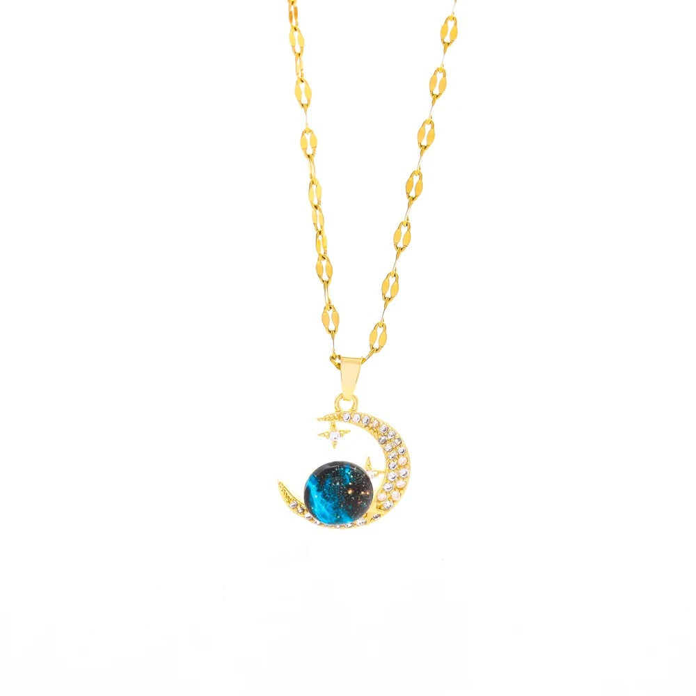 Dames Halve Maan & Galaxy Hanger Ketting | 18K Verguld | Hemels Sieraad