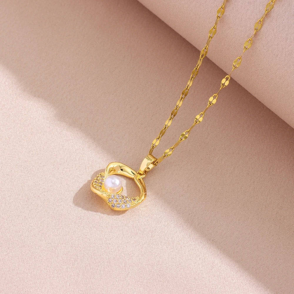 Dames 18K Vergulde Parel & CZ Sieradenset | Ketting & Oorbellen | Luxe Cadeau