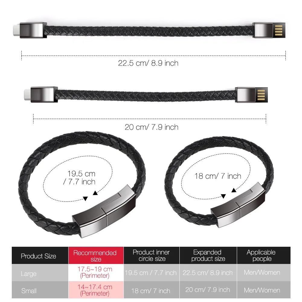 2-in-1 Leren Armband USB Oplaadkabel | Micro USB & Type-C | Tech Cadeau