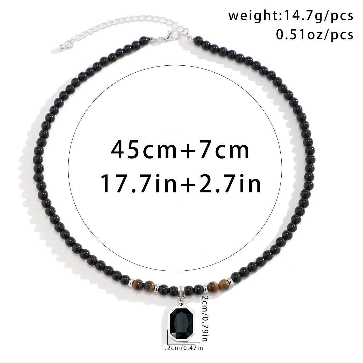 Heren Zwarte Kralen Ketting | Vierkante Hanger | Roestvrij Staal & Acryl | Streetwear Stijl
