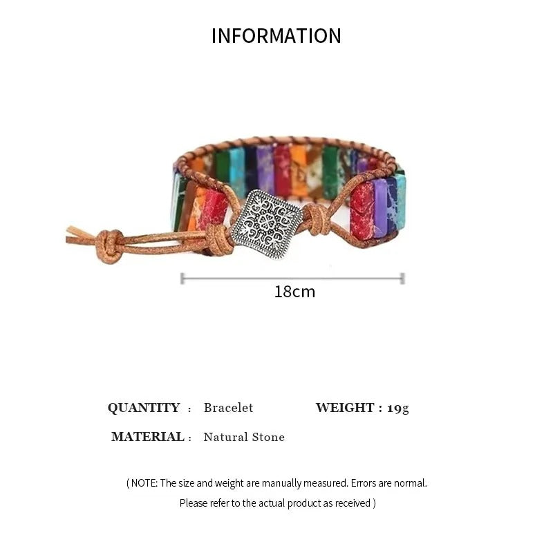 Boho Meerkleurige Steen Wrap Armband | Handgemaakt Leer Chakra Genezing | Unisex