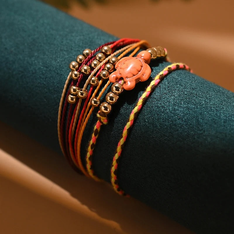 Dames Boho Schildpad Bedel Enkelbandarmband | Handgemaakt | Verstelbare Strand Enkel Armband