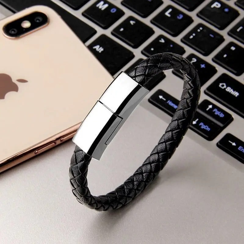 2-in-1 Leren Armband USB Oplaadkabel | Micro USB & Type-C | Tech Cadeau