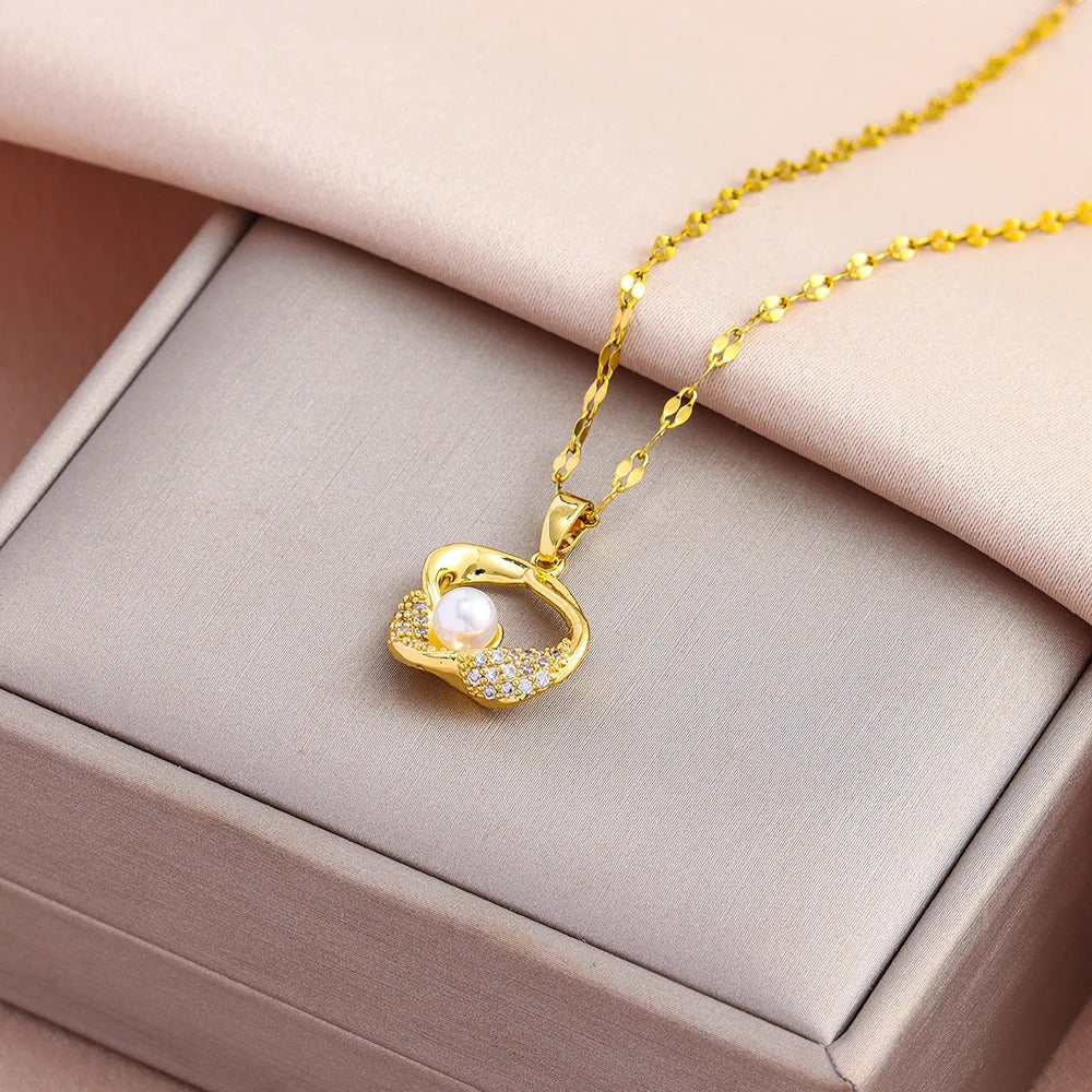 Dames 18K Vergulde Parel & CZ Sieradenset | Ketting & Oorbellen | Luxe Cadeau