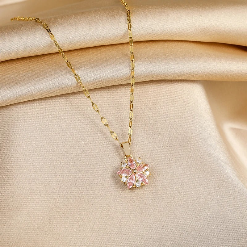 Dames Roze Sakura Hanger Ketting | 18K Verguld Roestvrij Staal | Romantisch Cadeau
