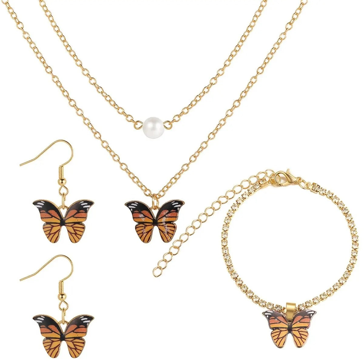 Dames Vlinder Sieradenset | Ketting, Oorbellen & Armband | Goud Kristal | Cadeau Set