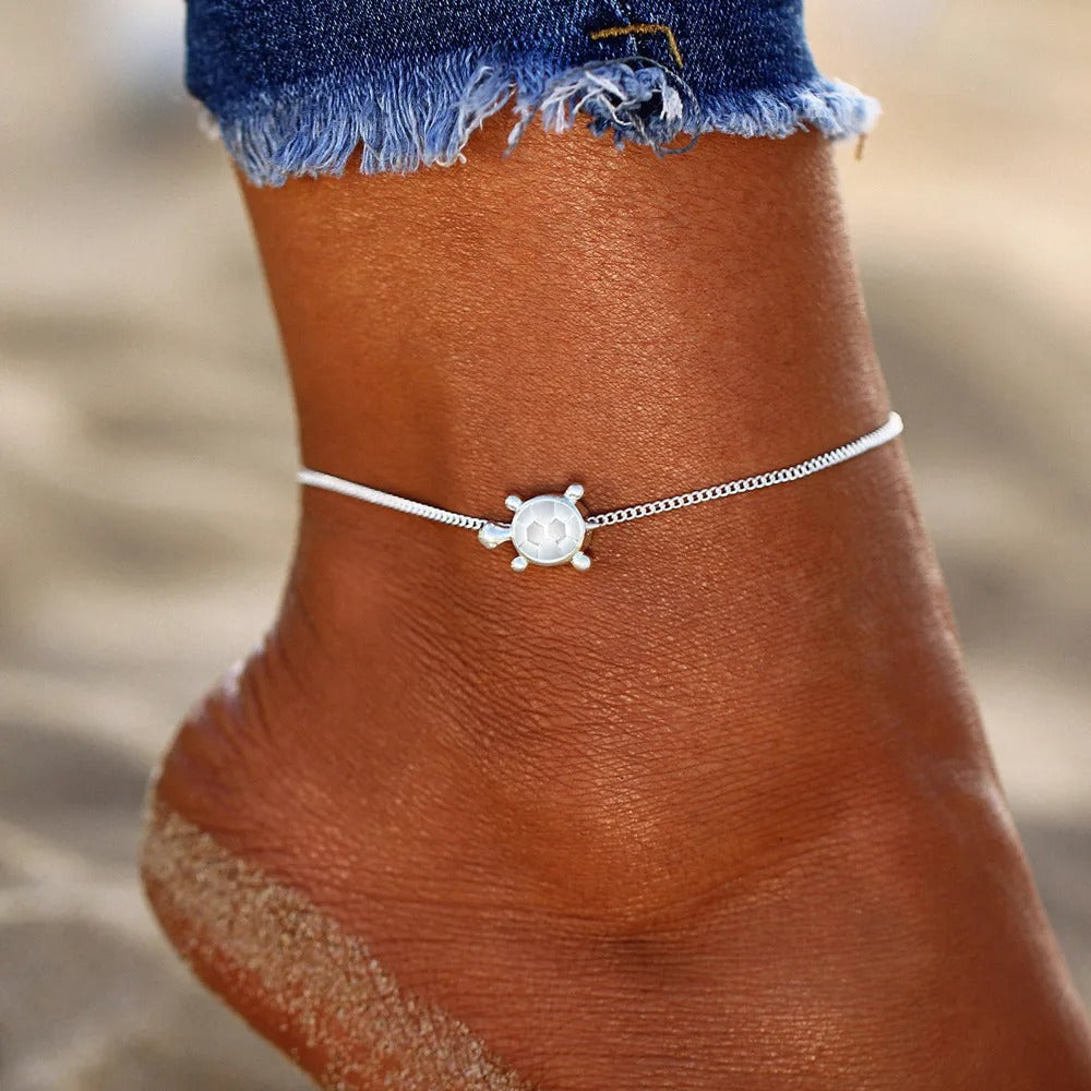Dames Boho Zeeschildpad & Zeester Kralen Enkelbandarmband | Strandstijl | Gelaagde Enkel Armband