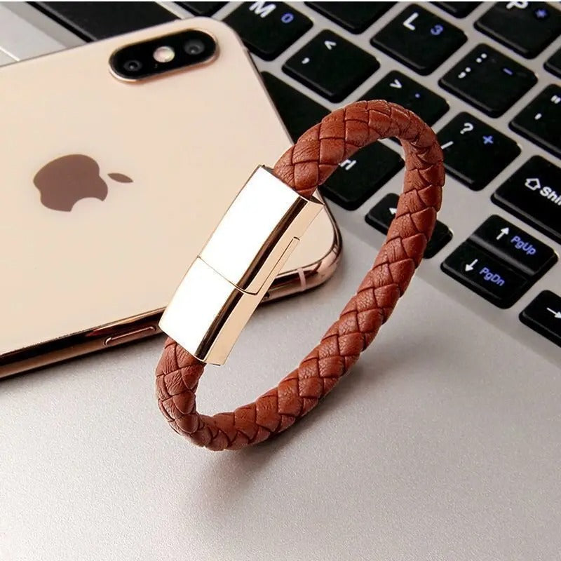 2-in-1 Leren Armband USB Oplaadkabel | Micro USB & Type-C | Tech Cadeau