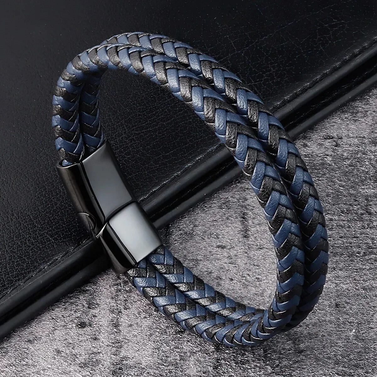 Heren Gevlochten Leren Armband | Dubbele Band | Magnetische Sluiting | Klassieke Stijl