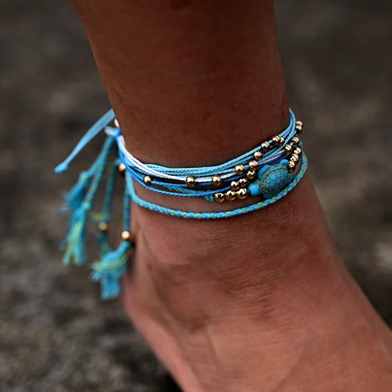 Dames Boho Schildpad Bedel Enkelbandarmband | Handgemaakt | Verstelbare Strand Enkel Armband