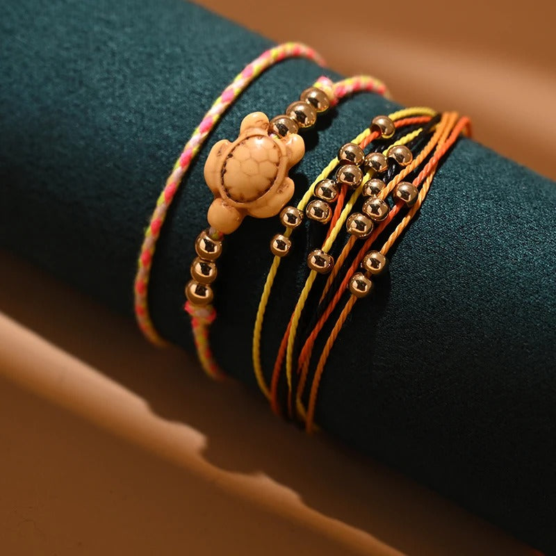 Dames Boho Schildpad Bedel Enkelbandarmband | Handgemaakt | Verstelbare Strand Enkel Armband
