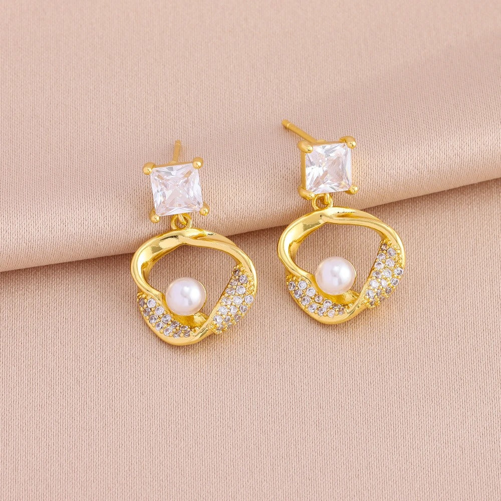 Dames 18K Vergulde Parel & CZ Sieradenset | Ketting & Oorbellen | Luxe Cadeau