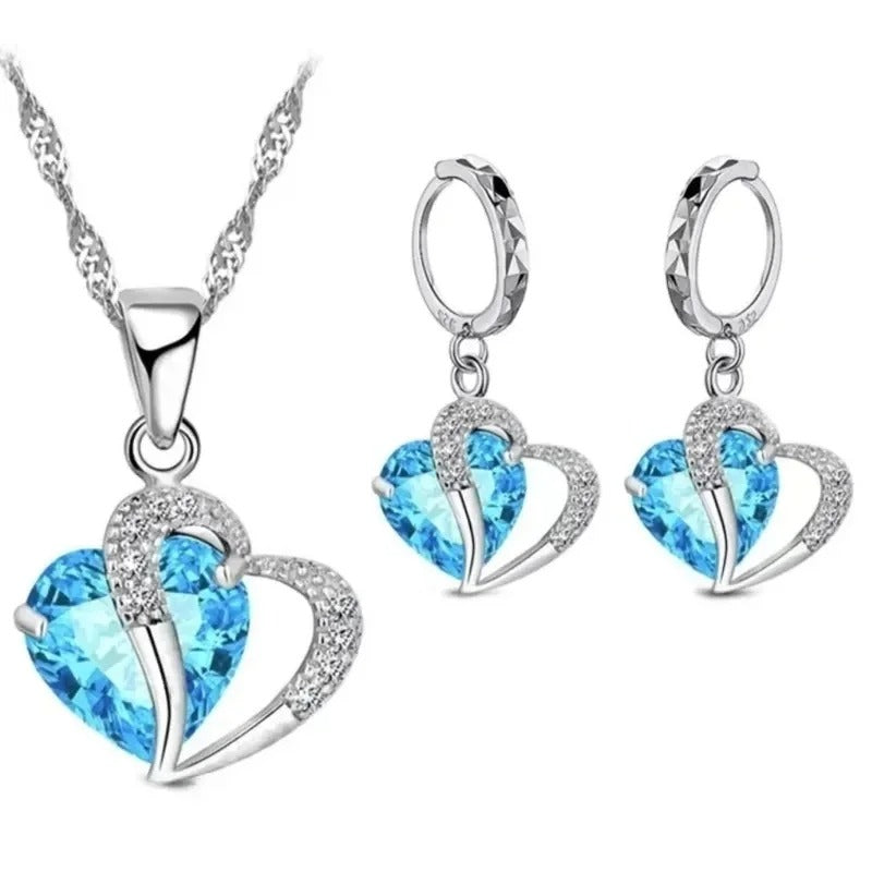 Dames Hart Kristal Ketting & Oorbellen Set | Sprankelende CZ | Romantisch Cadeau voor Haar