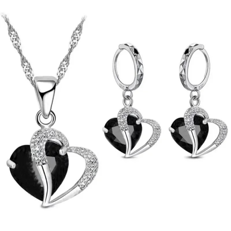 Dames Hart Kristal Ketting & Oorbellen Set | Sprankelende CZ | Romantisch Cadeau voor Haar