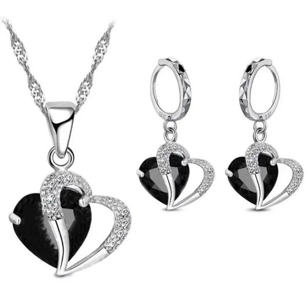Dames Hart Kristal Ketting & Oorbellen Set | Sprankelende CZ | Romantisch Cadeau voor Haar