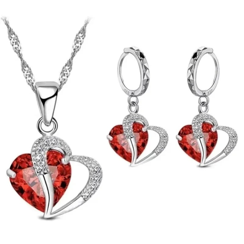 Dames Hart Kristal Ketting & Oorbellen Set | Sprankelende CZ | Romantisch Cadeau voor Haar
